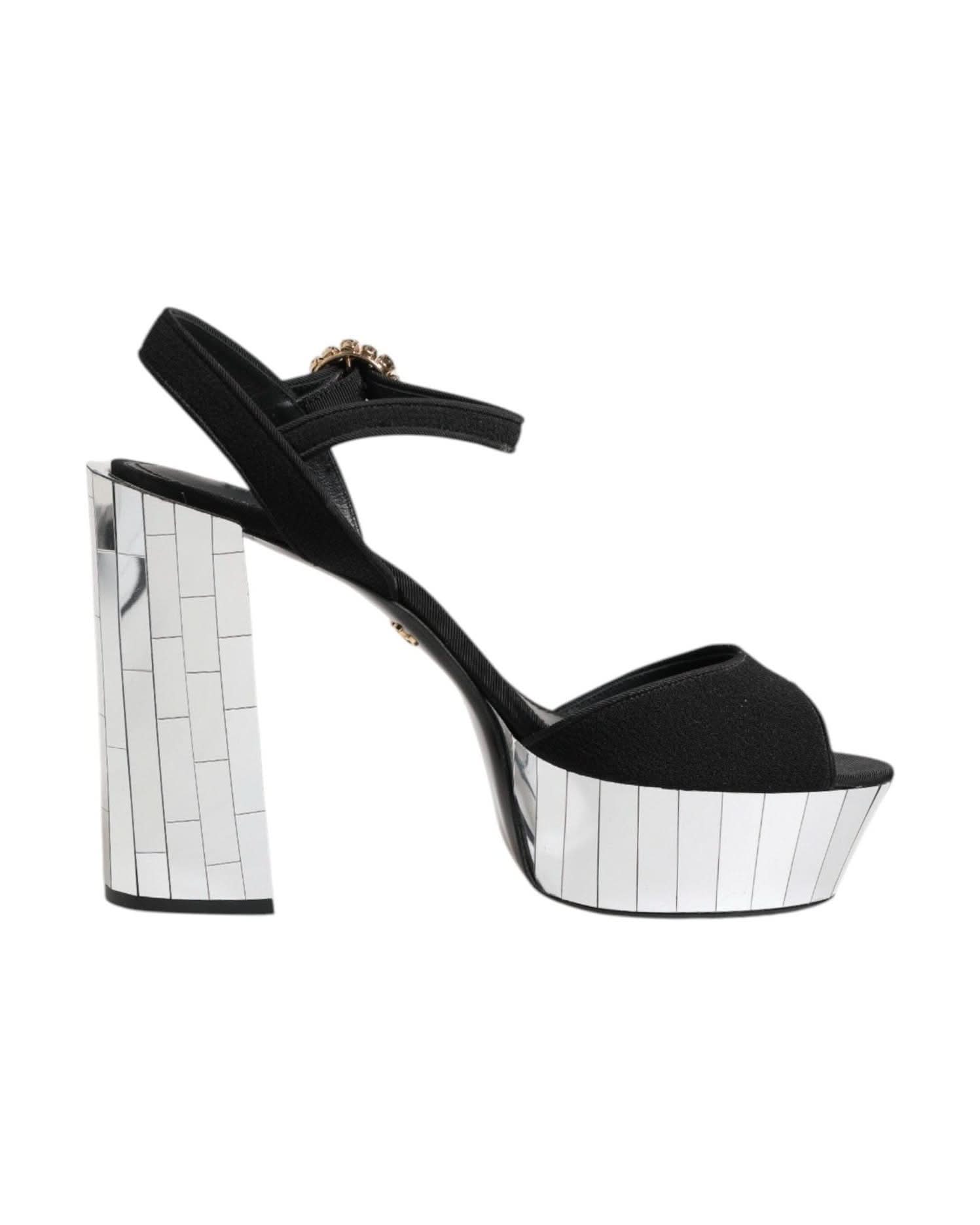 Dolce & Gabbana Black Crystal Ankle Strap Keira Sandals Shoes Heels