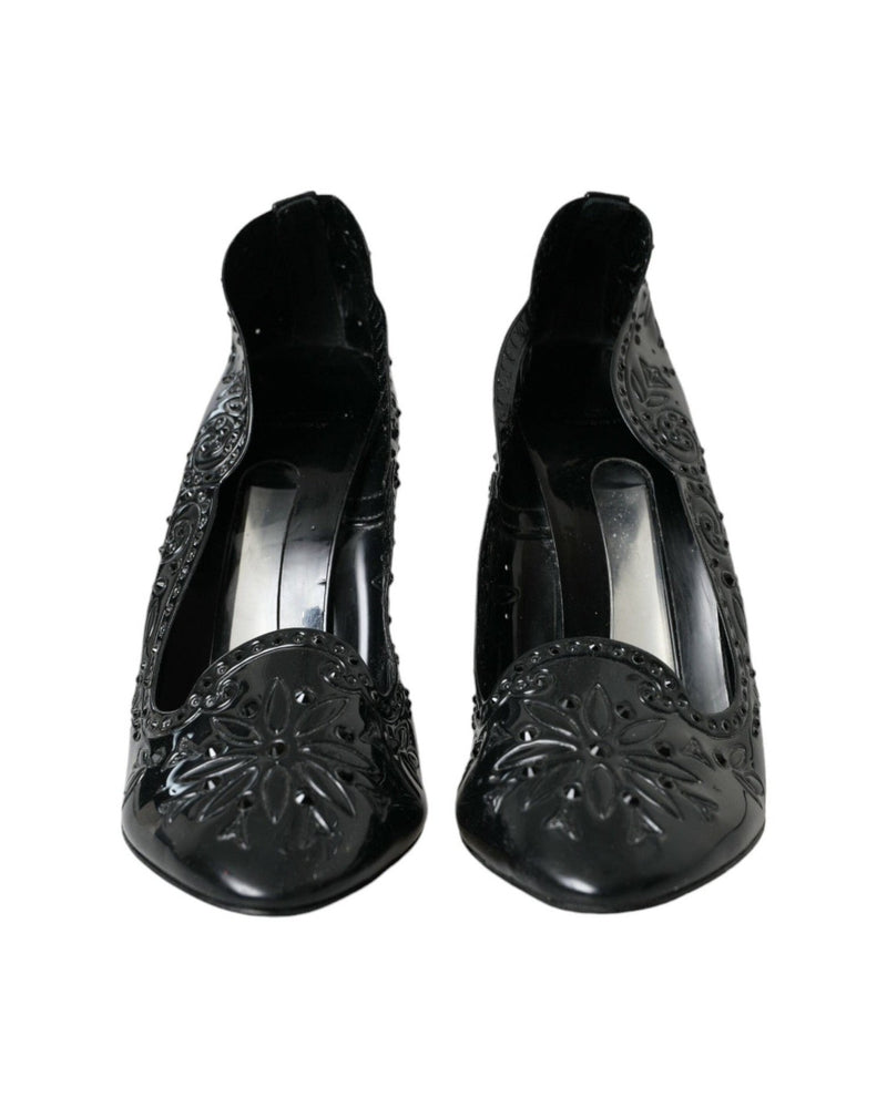 Dolce & Gabbana Black Crystal Cinderella Heels Pumps Shoes Heels