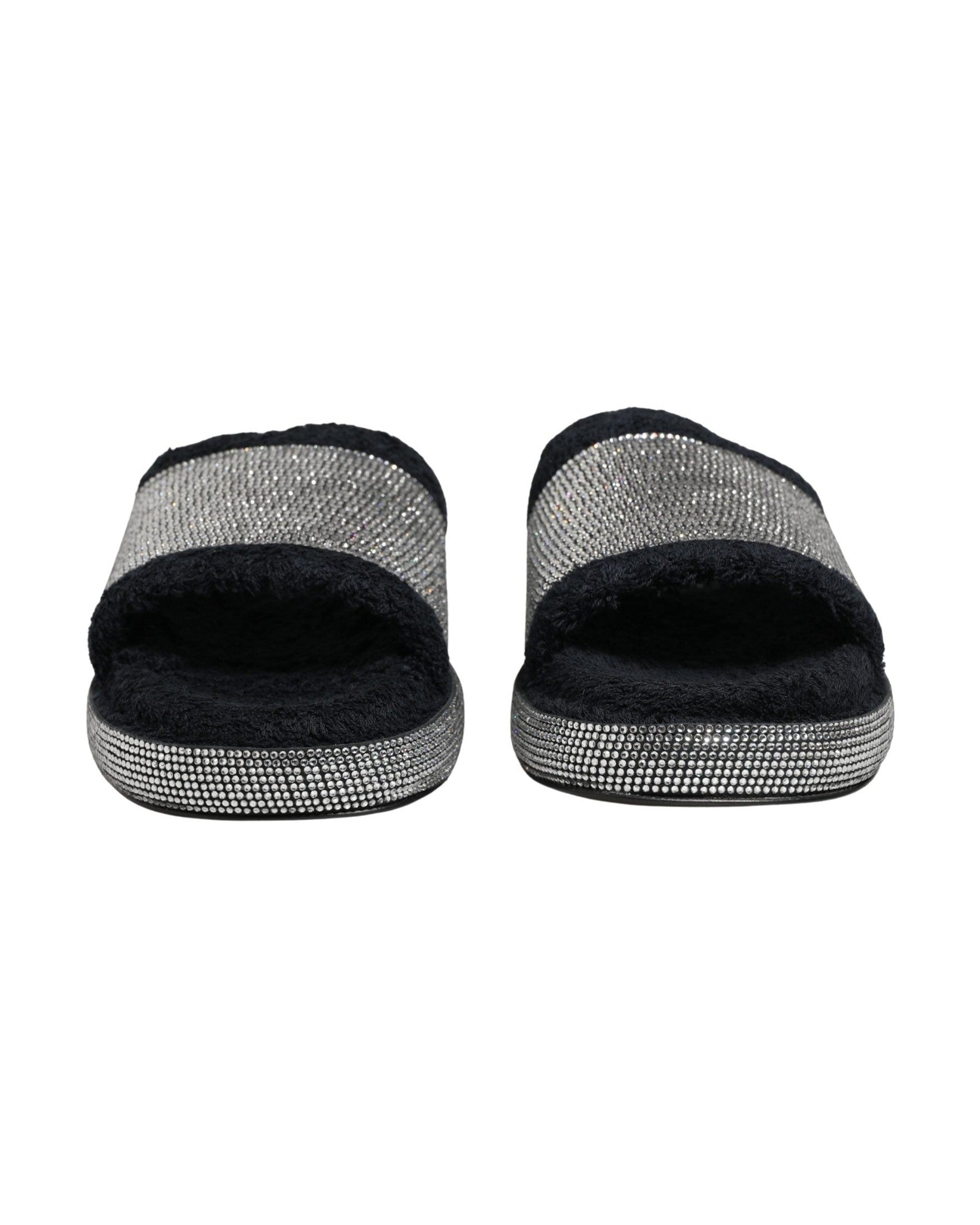 Dolce & Gabbana Black Crystal Embellished Platform Slides Shoes 