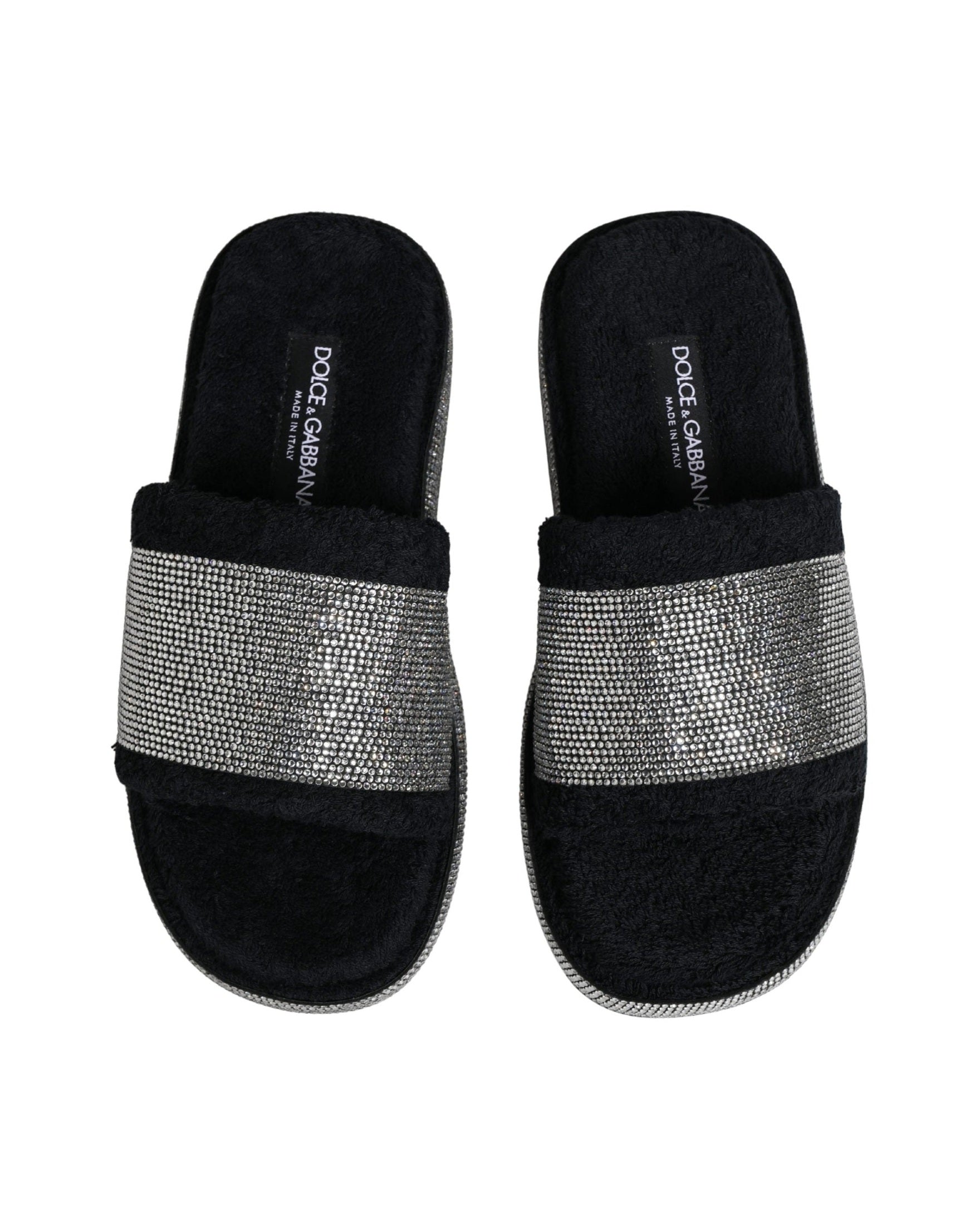 Dolce & Gabbana Black Crystal Embellished Platform Slides Shoes 