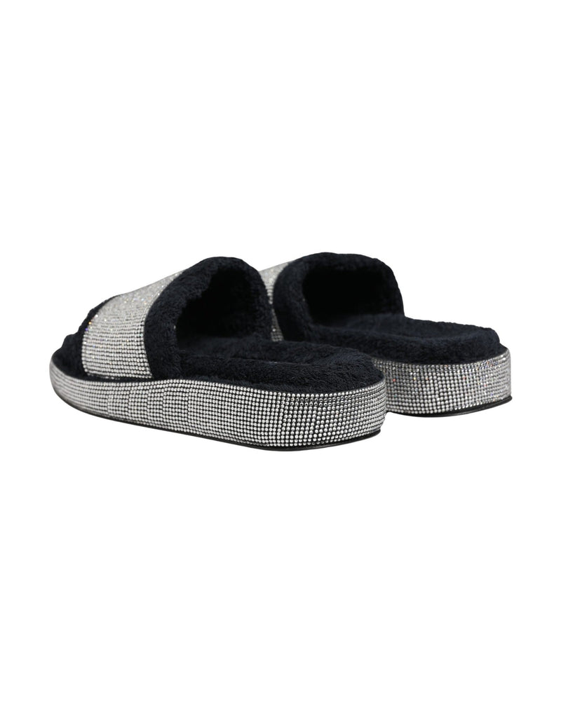 Dolce & Gabbana Black Crystal Embellished Platform Slides Shoes 