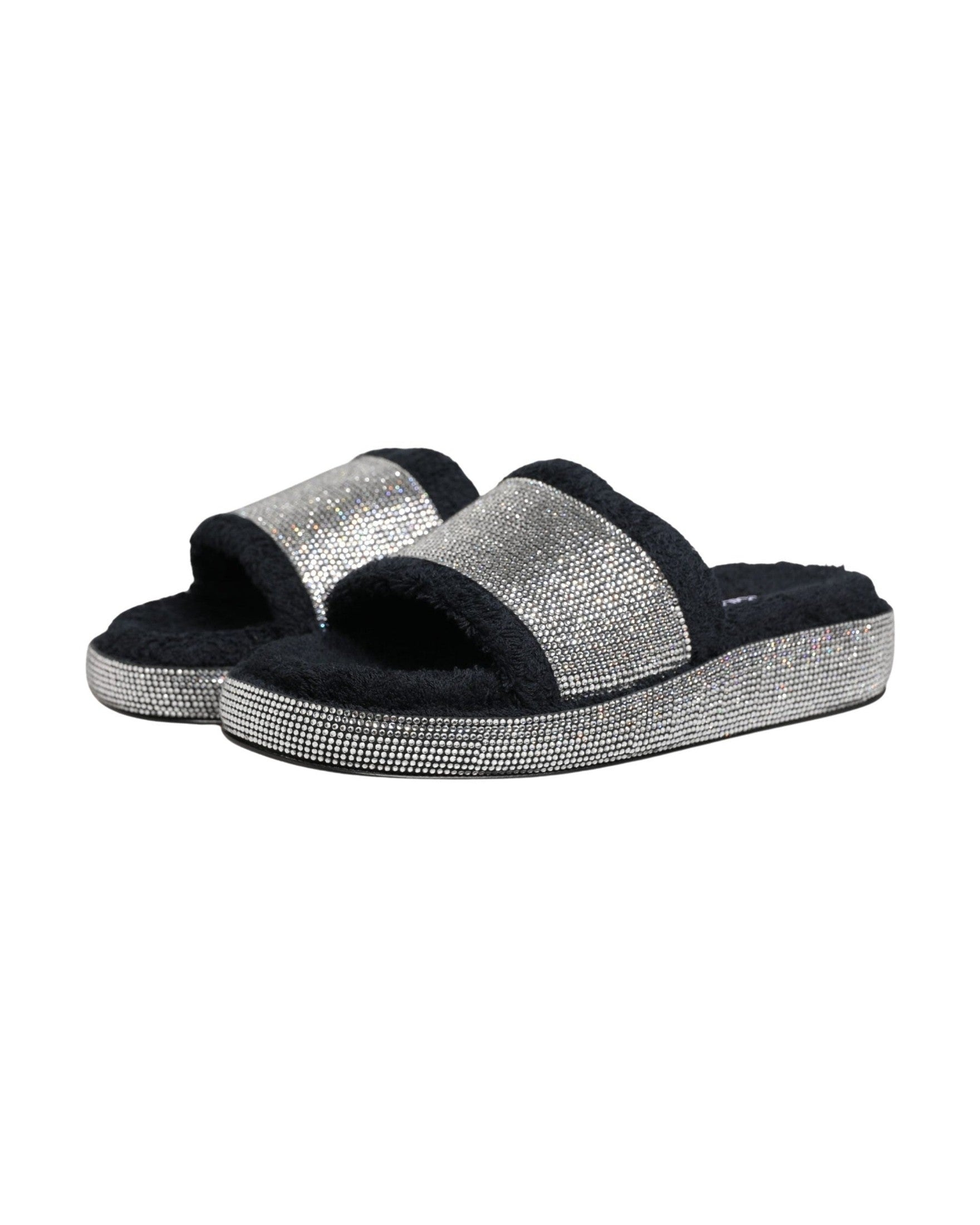 Dolce & Gabbana Black Crystal Embellished Platform Slides Shoes 