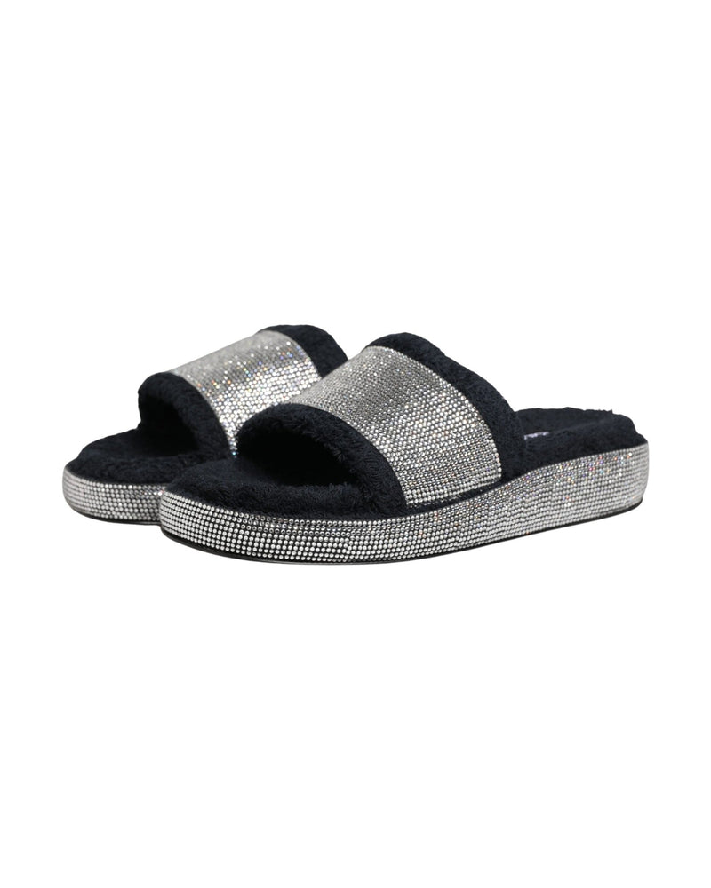 Dolce & Gabbana Black Crystal Embellished Platform Slides Shoes 