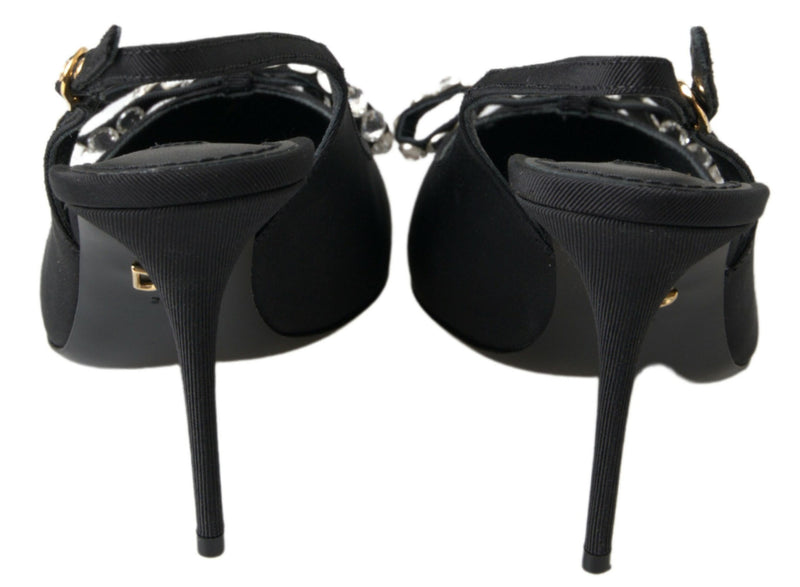 Dolce & Gabbana Black Crystal Embellished Slingback Heel Glam Steals
