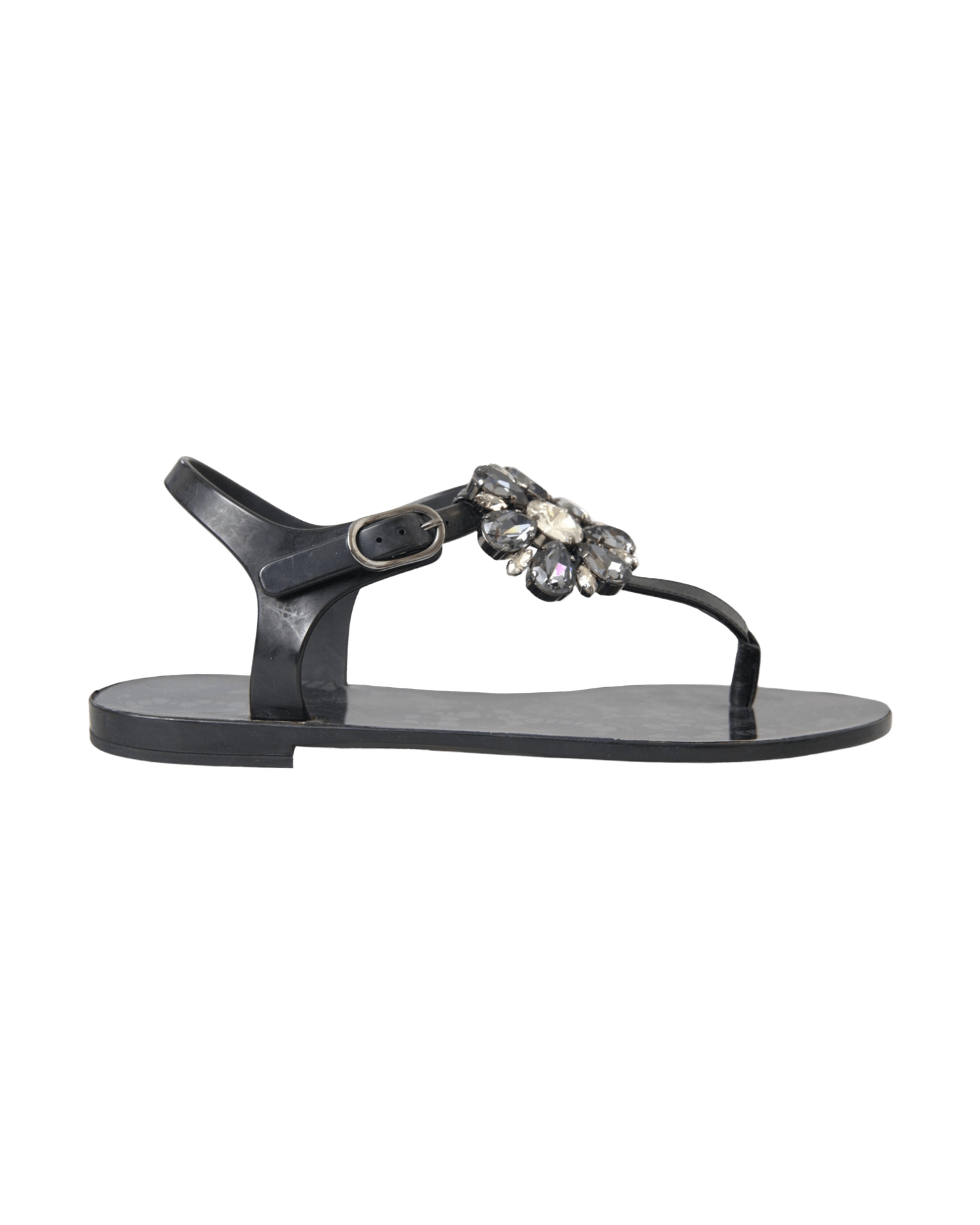 Dolce & Gabbana Black Crystal Flats Sandals Flip Flops Shoes Glam Steals