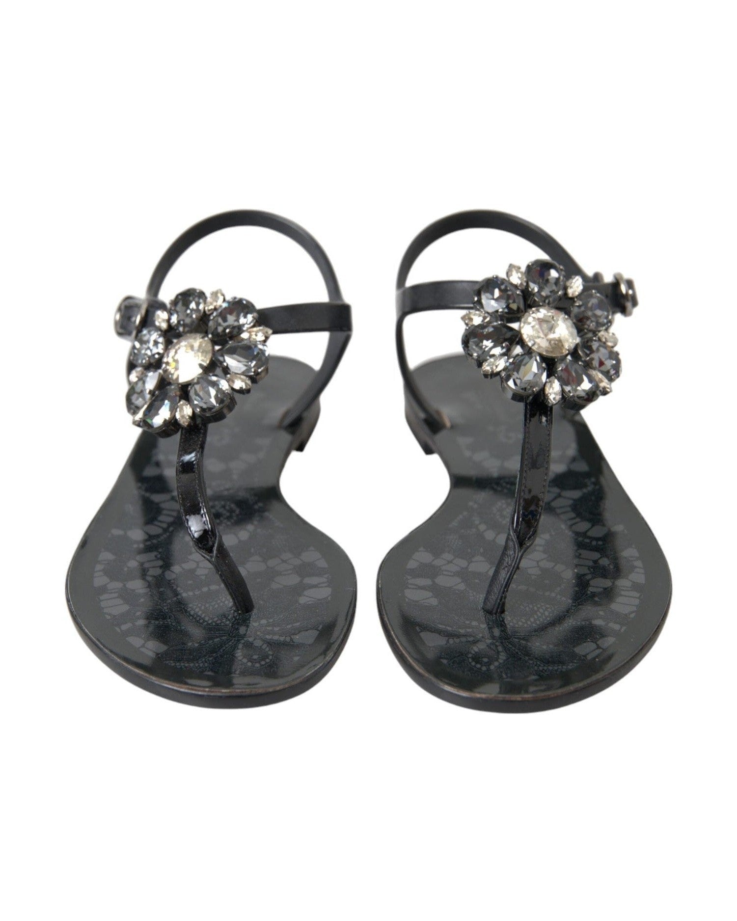 Dolce & Gabbana Black Crystal Flats Sandals Flip Flops Shoes Glam Steals
