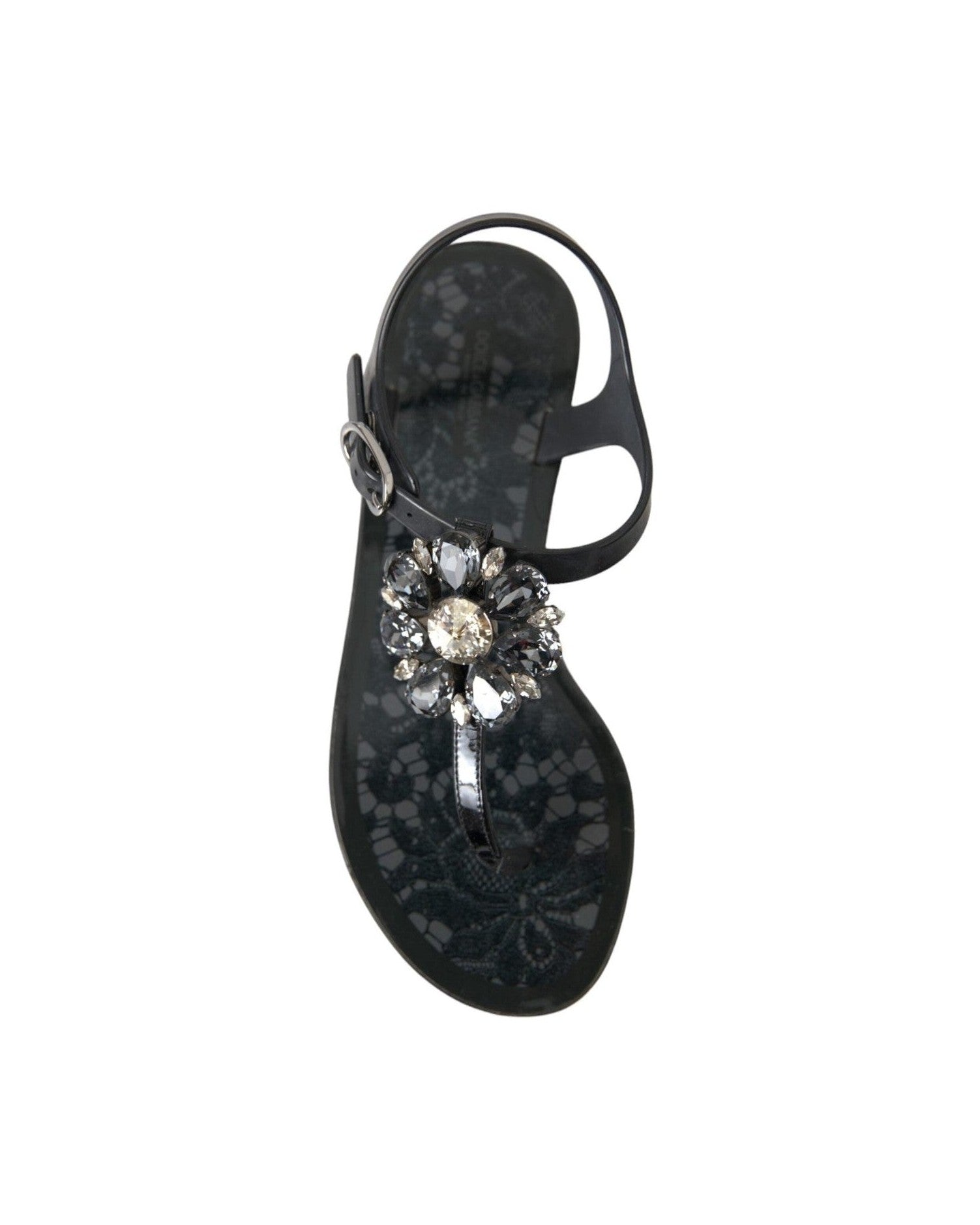 Dolce & Gabbana Black Crystal Flats Sandals Flip Flops Shoes Glam Steals