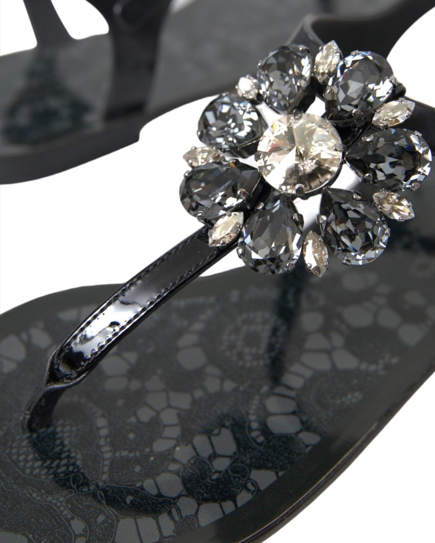 Dolce & Gabbana Black Crystal Flats Sandals Flip Flops Shoes Glam Steals