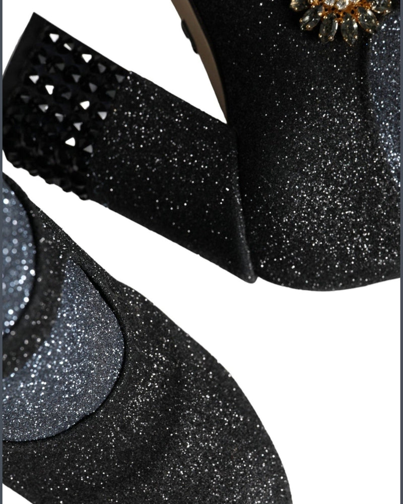Dolce & Gabbana Black Crystal Mary Janes Booties Shoes Boots