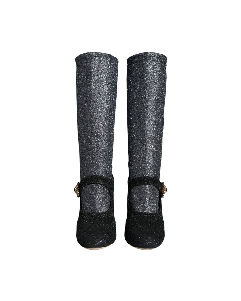Dolce & Gabbana Black Crystal Mary Janes Booties Shoes Boots