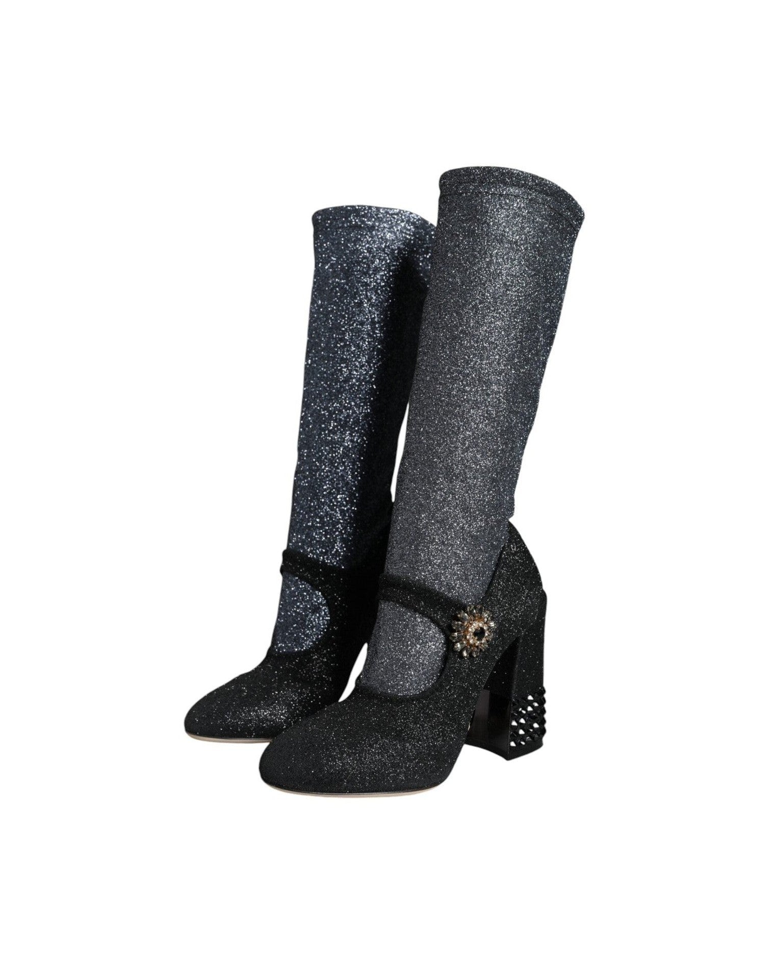 Dolce & Gabbana Black Crystal Mary Janes Booties Shoes Boots