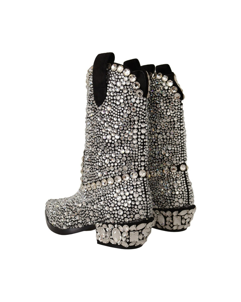 Dolce & Gabbana Crystal-Embellished Suede Black Boots Glam Steals