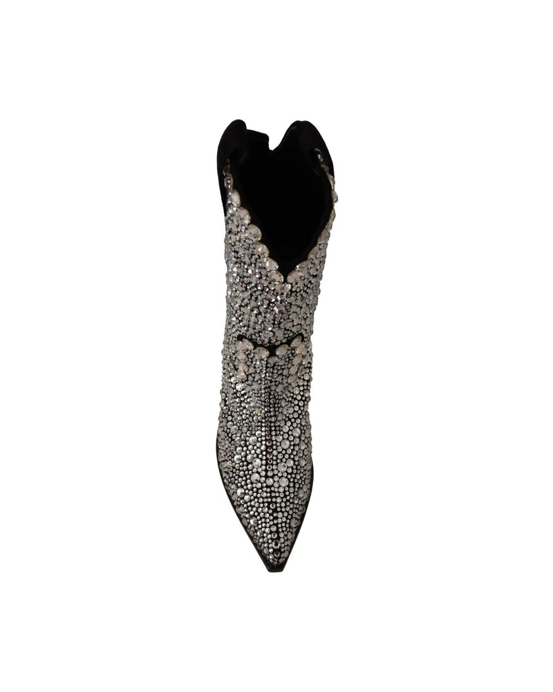 Dolce & Gabbana Crystal-Embellished Suede Black Boots Glam Steals