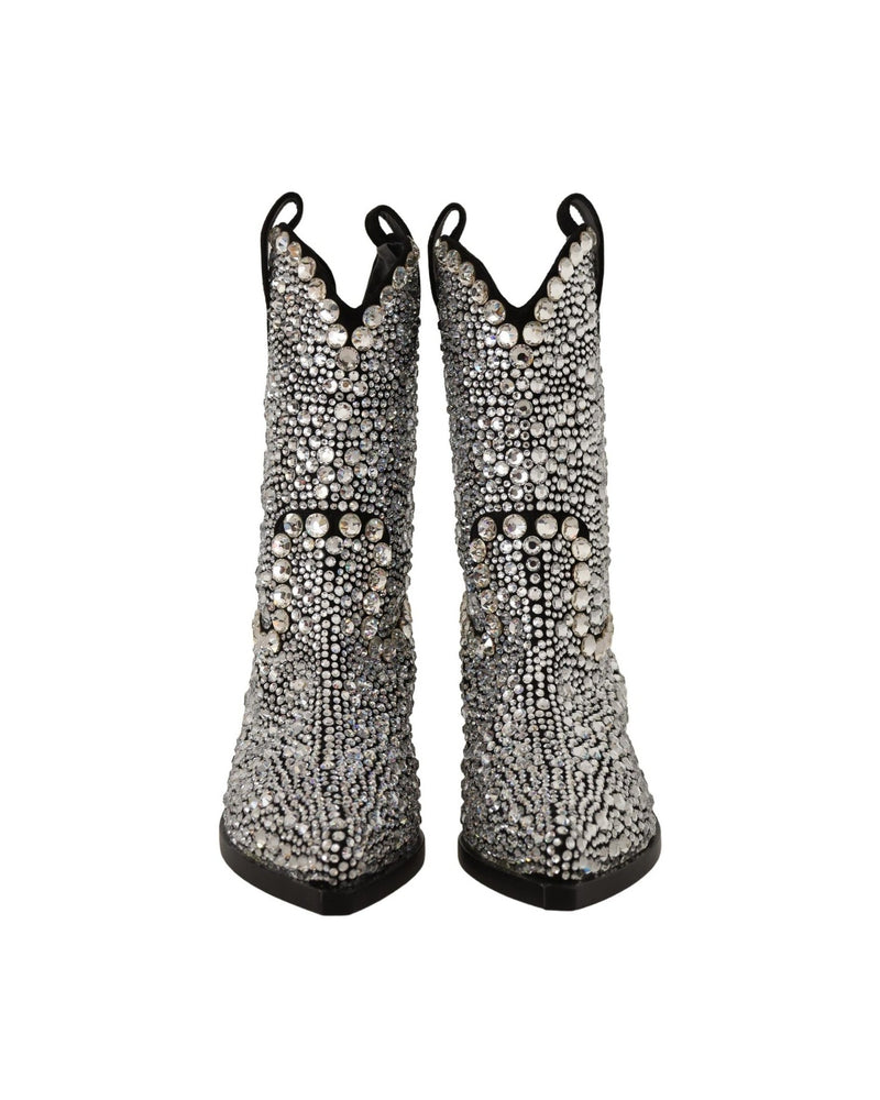 Dolce & Gabbana Crystal-Embellished Suede Black Boots Glam Steals