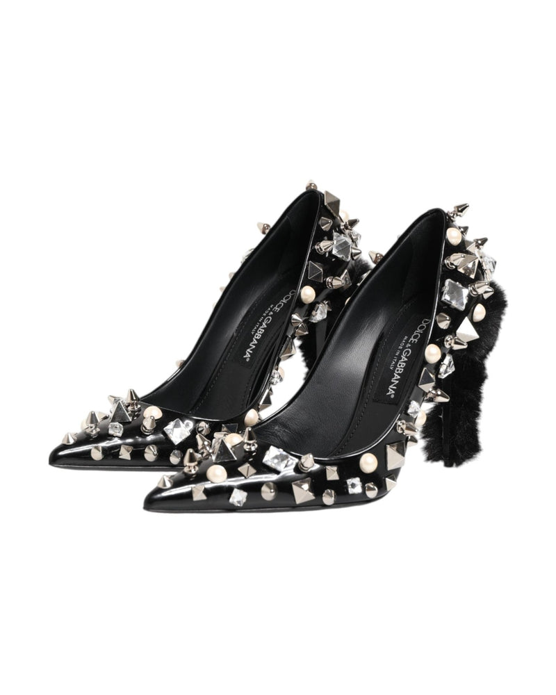 Dolce & Gabbana Black Crystals Studs Stiletto Pumps Shoes Heels