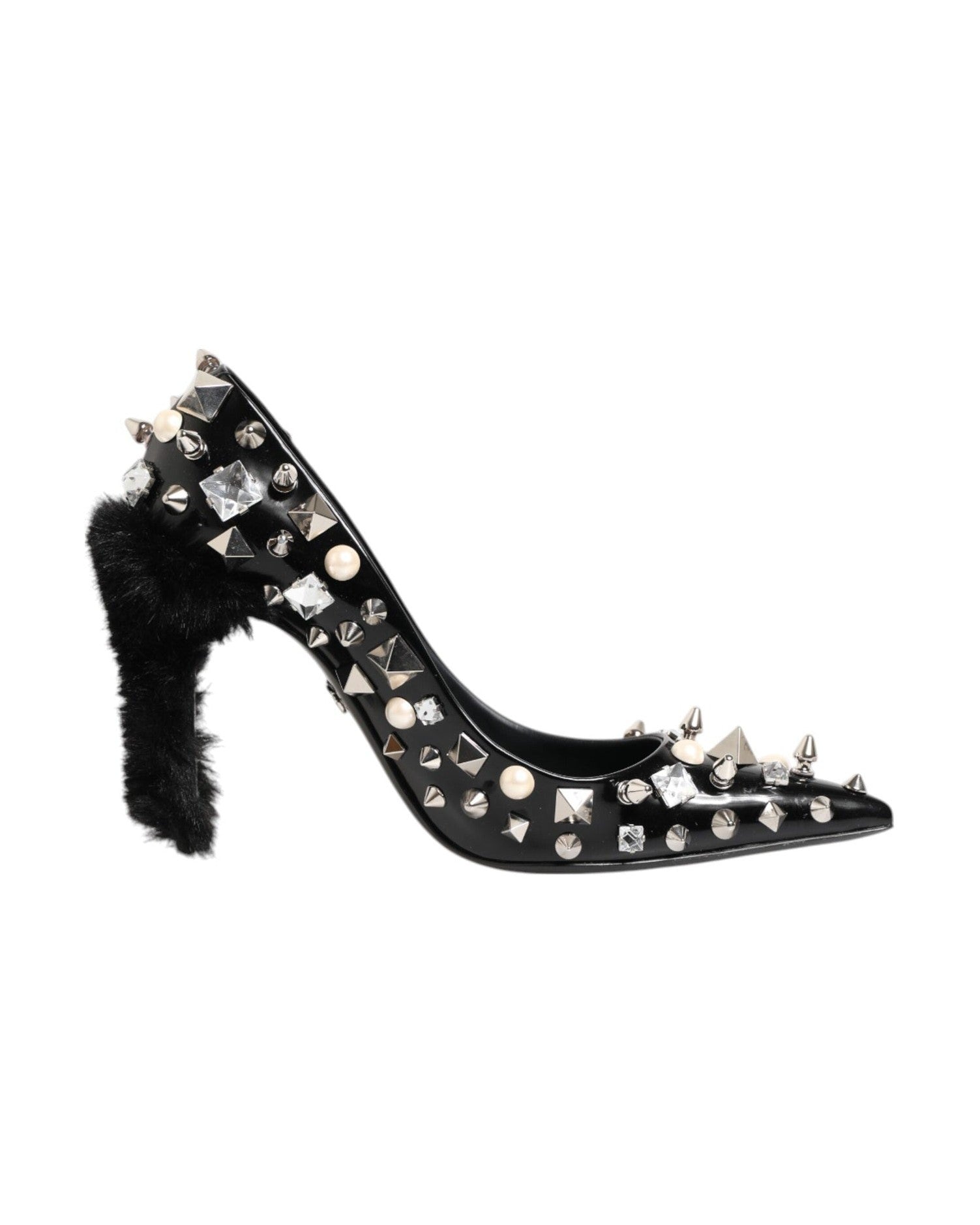 Dolce & Gabbana Black Crystals Studs Stiletto Pumps Shoes Heels