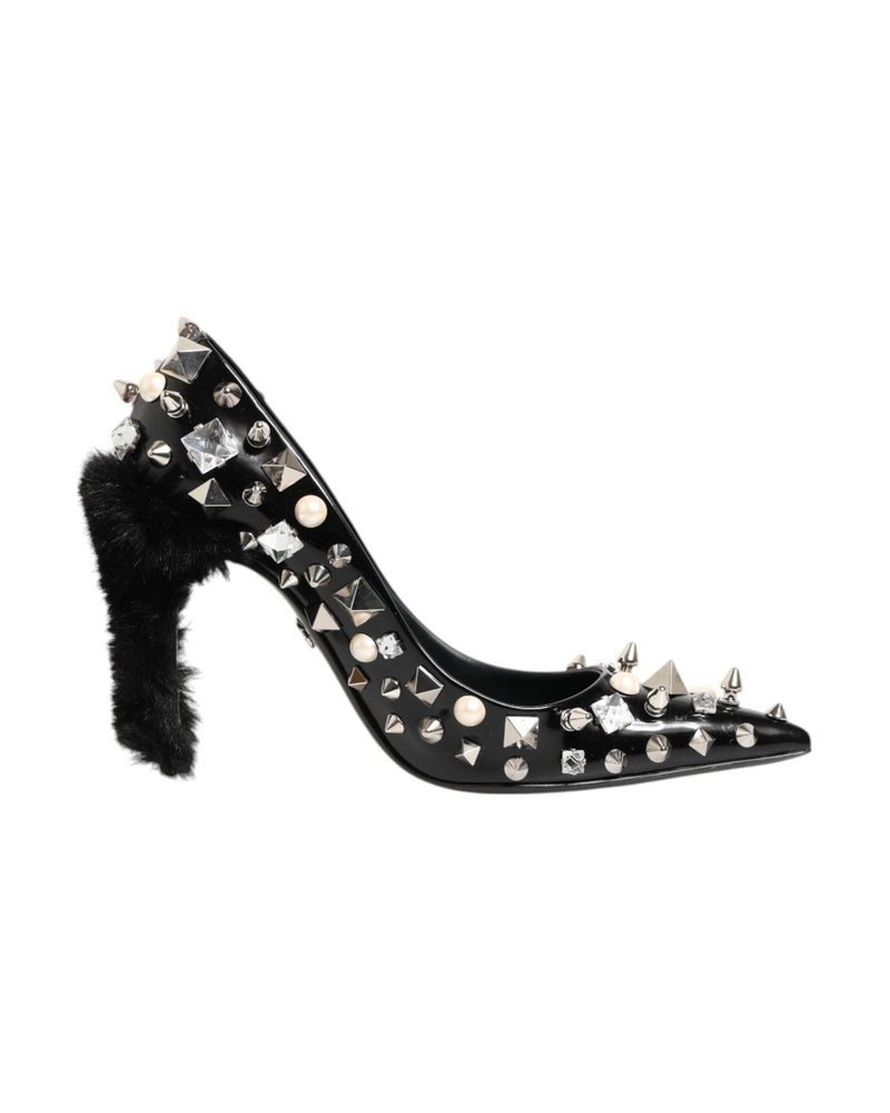 Dolce & Gabbana Black Crystals Studs Stiletto Pumps Shoes Heels