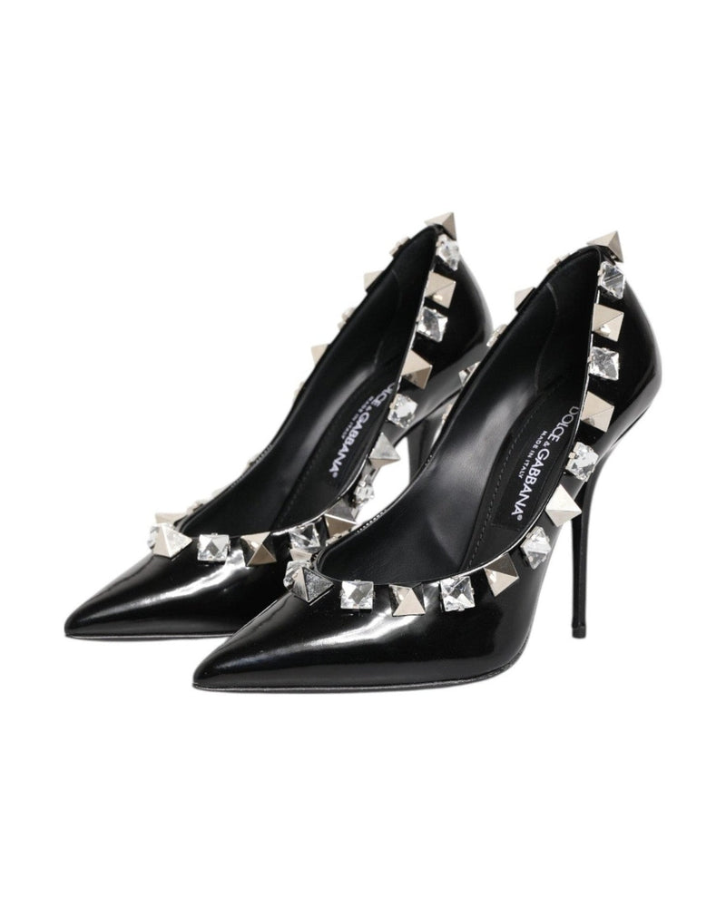 Dolce & Gabbana Black Crystals Studs Stiletto Pumps Shoes Heels