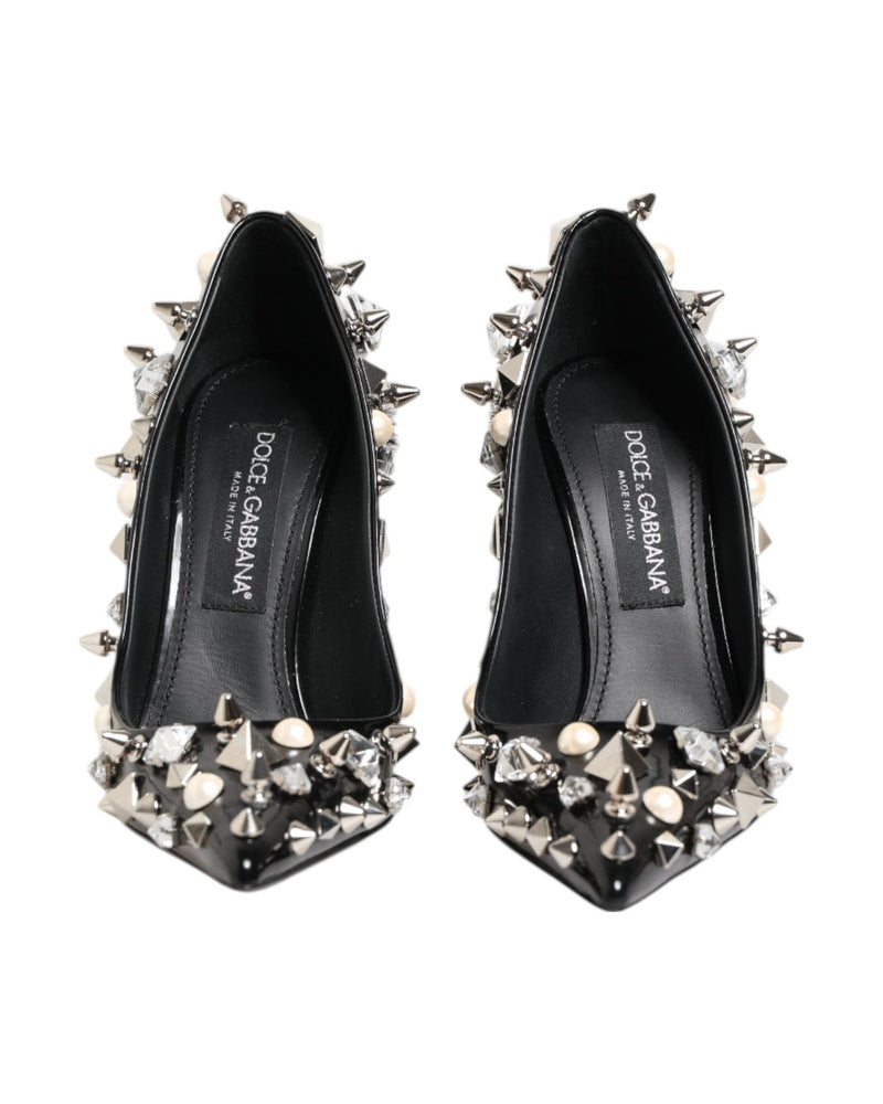 Dolce & Gabbana Black Crystals Studs Stiletto Pumps Shoes Heels