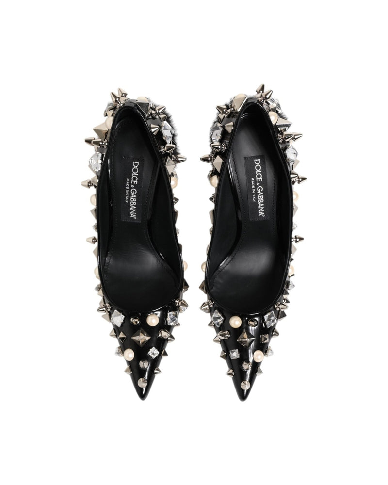 Dolce & Gabbana Black Crystals Studs Stiletto Pumps Shoes Heels