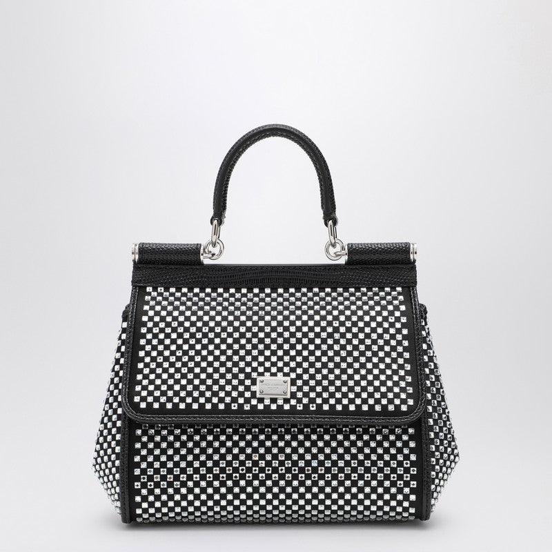 Dolce & Gabbana Black Dolce&gabbana Sicily Medium Handbag with Crystals Glam Steals