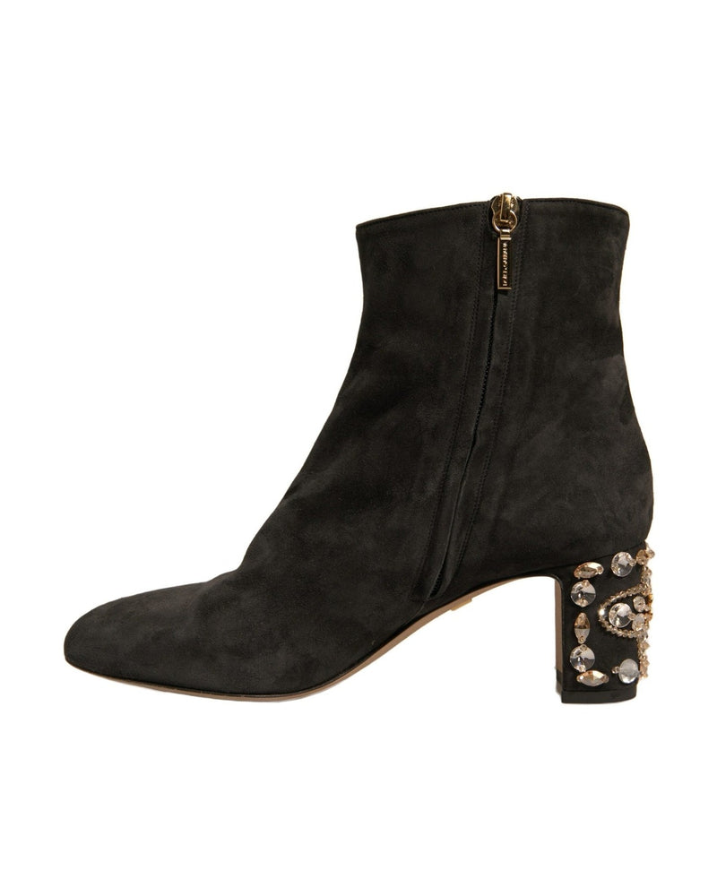 Dolce & Gabbana Black Embellished Heel Ankle Boots Shoes Glam Steals