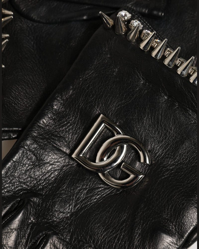 Dolce & Gabbana Black Embellished Wrist Length Mitten Gloves 