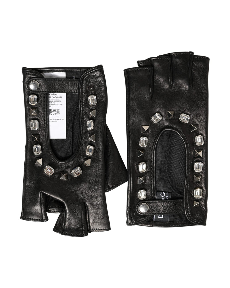 Dolce & Gabbana Black Embellished Wrist Length Mitten Gloves 