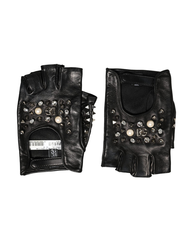 Dolce & Gabbana Black Embellished Wrist Length Mitten Gloves 