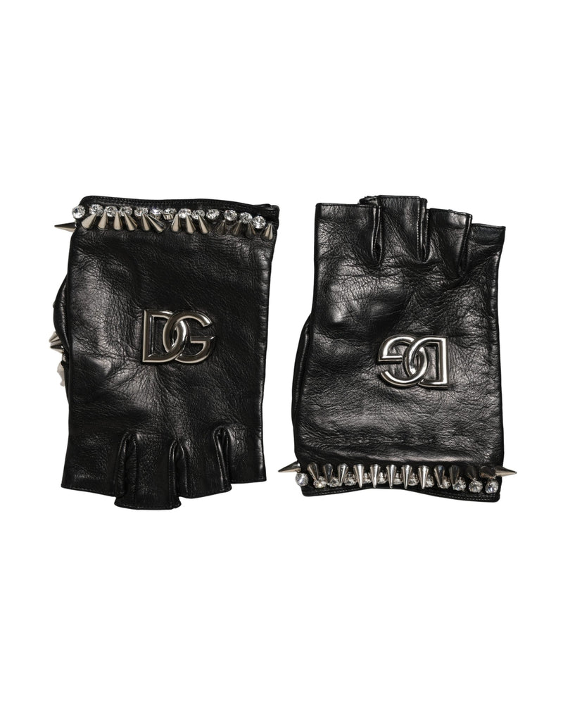 Dolce & Gabbana Black Embellished Wrist Length Mitten Gloves 