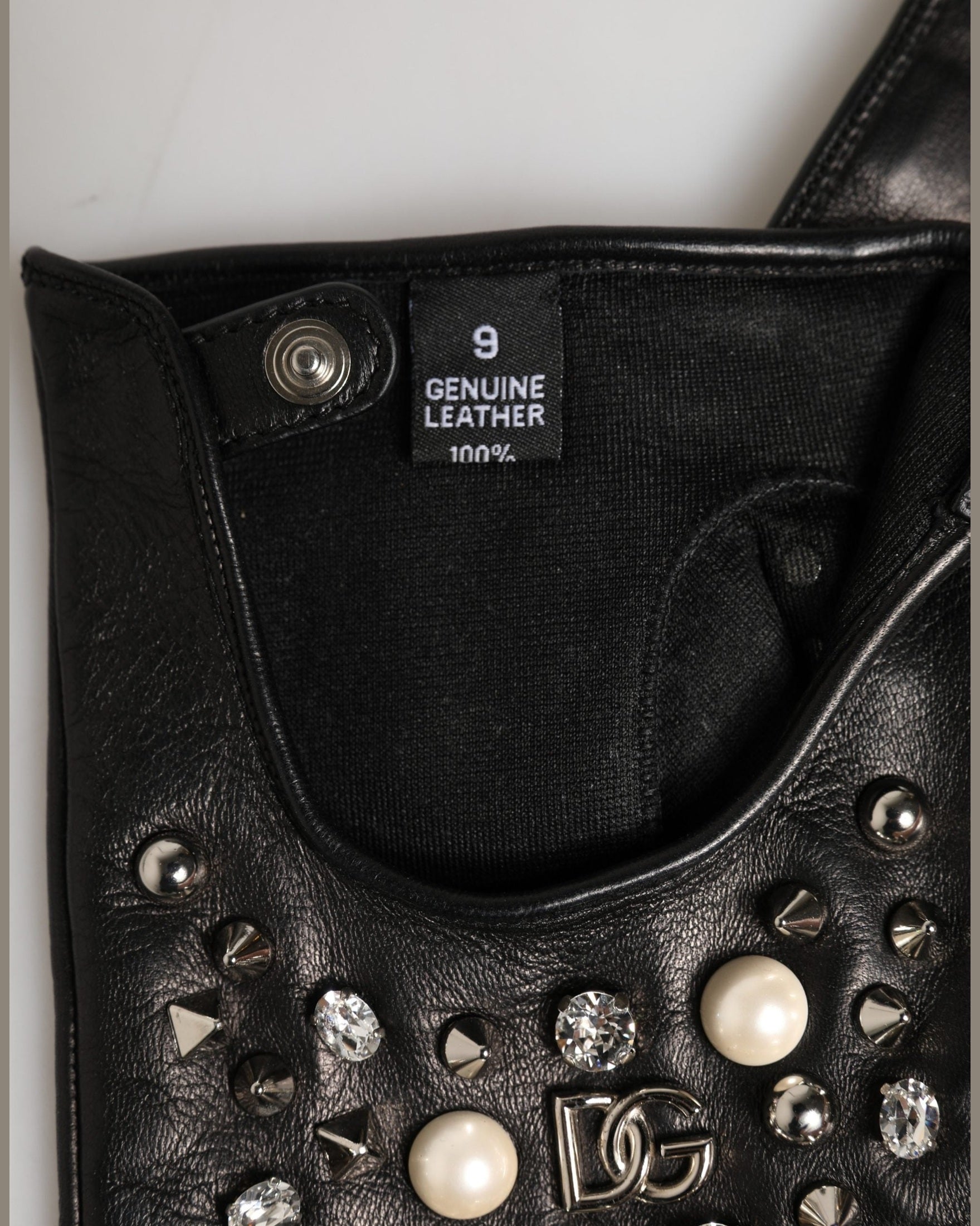 Dolce & Gabbana Black Embellished Wrist Length Mitten Gloves 