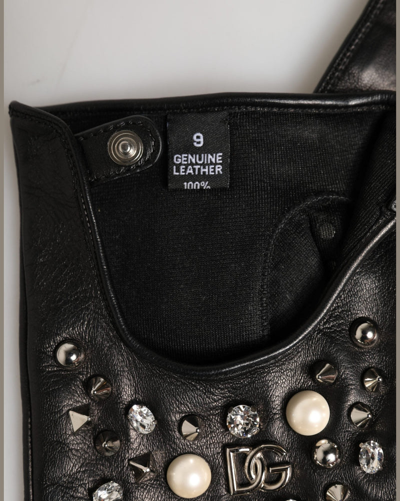 Dolce & Gabbana Black Embellished Wrist Length Mitten Gloves 