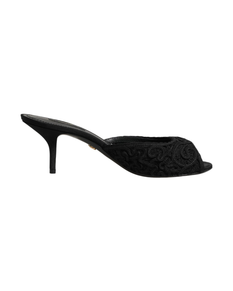 Dolce & Gabbana Black Embroidered Slip On Heels Glam Steals