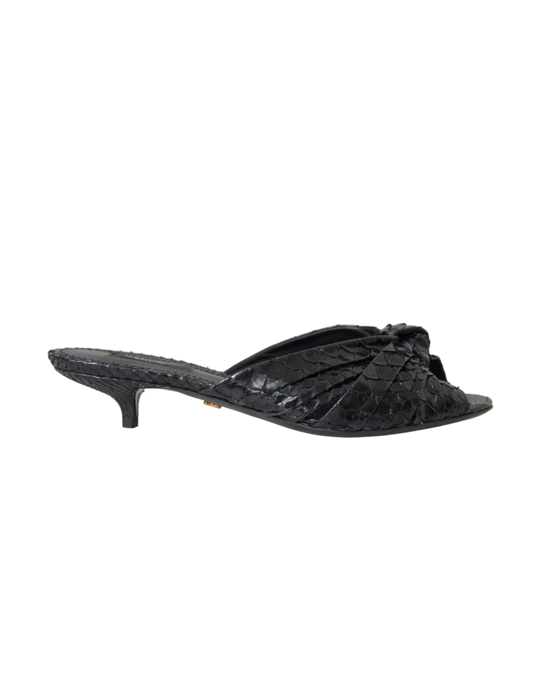 Dolce & Gabbana Black Exotic Leather Heels Slides Shoes Glam Steals
