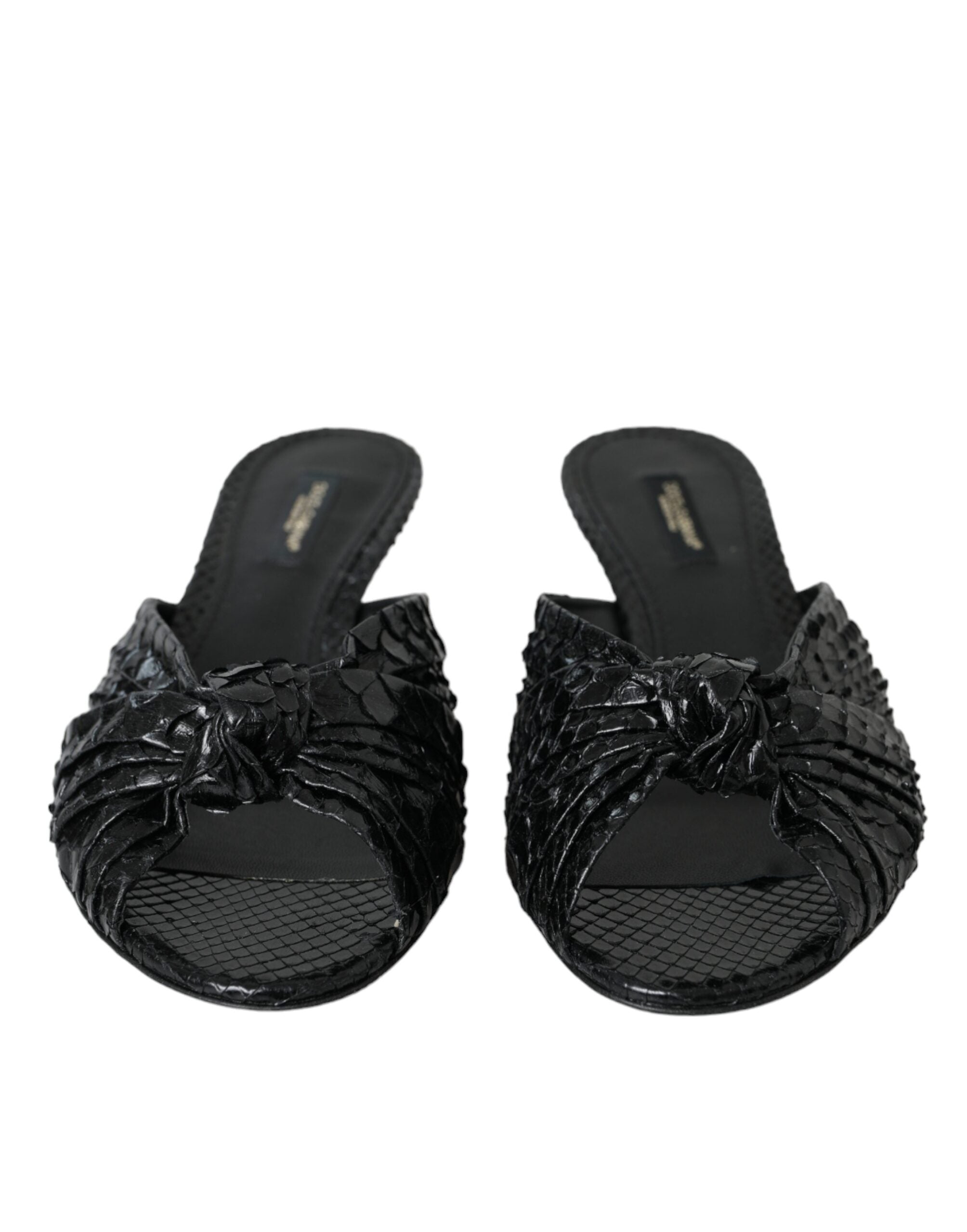 Dolce & Gabbana Black Exotic Leather Heels Slides Shoes Glam Steals