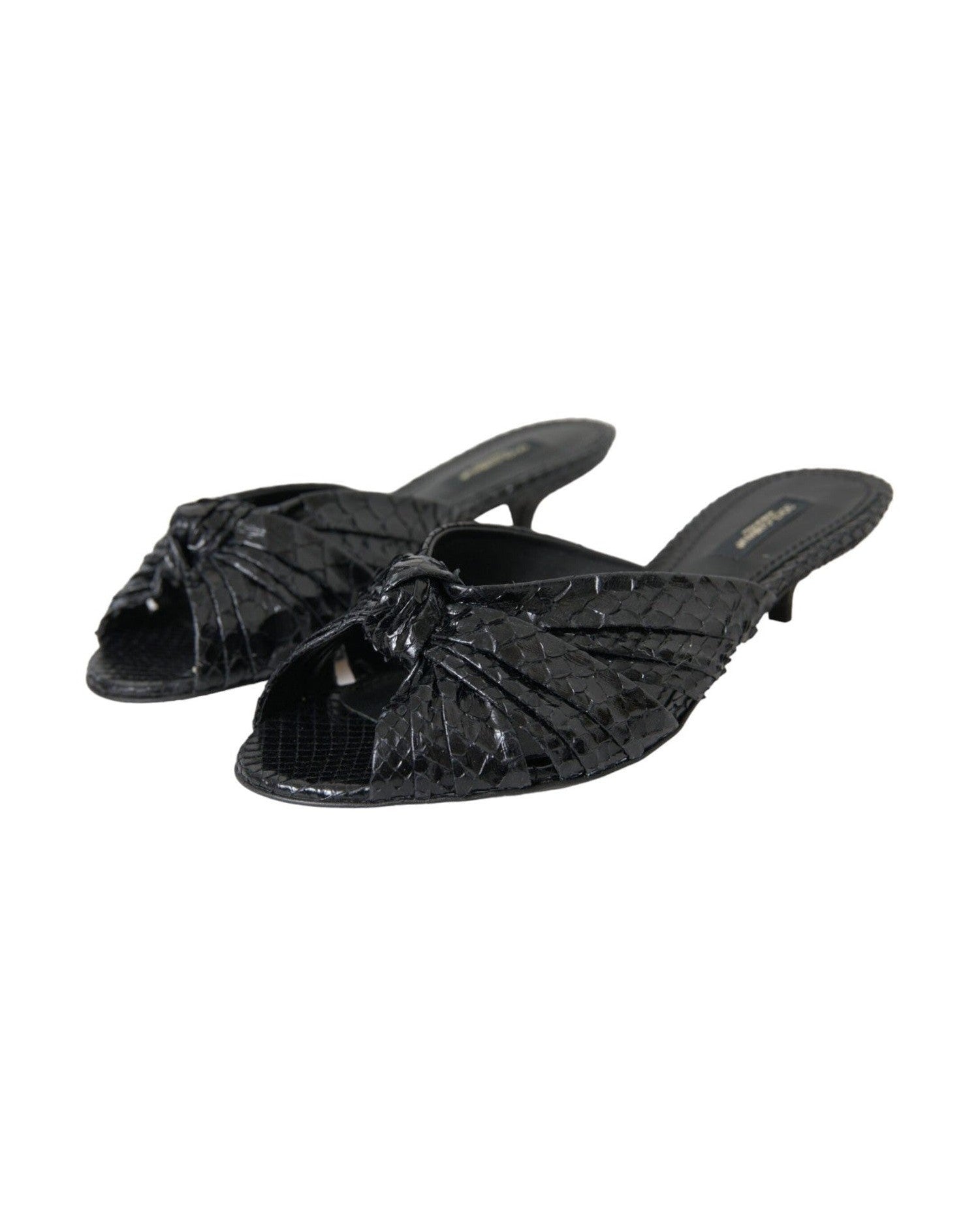 Dolce & Gabbana Black Exotic Leather Heels Slides Shoes Glam Steals