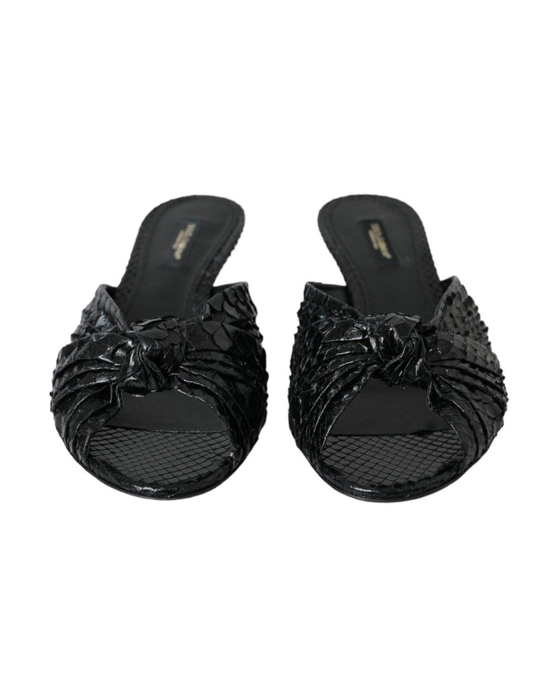 Dolce & Gabbana Black Exotic Leather Heels Slides Shoes Glam Steals