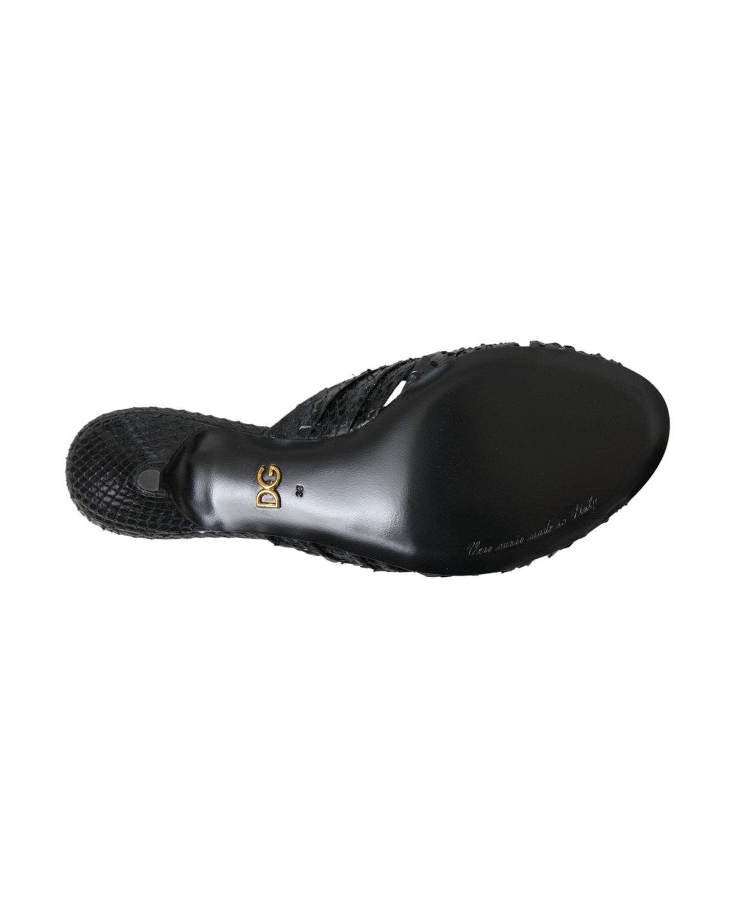 Dolce & Gabbana Black Exotic Leather Heels Slides Shoes Glam Steals
