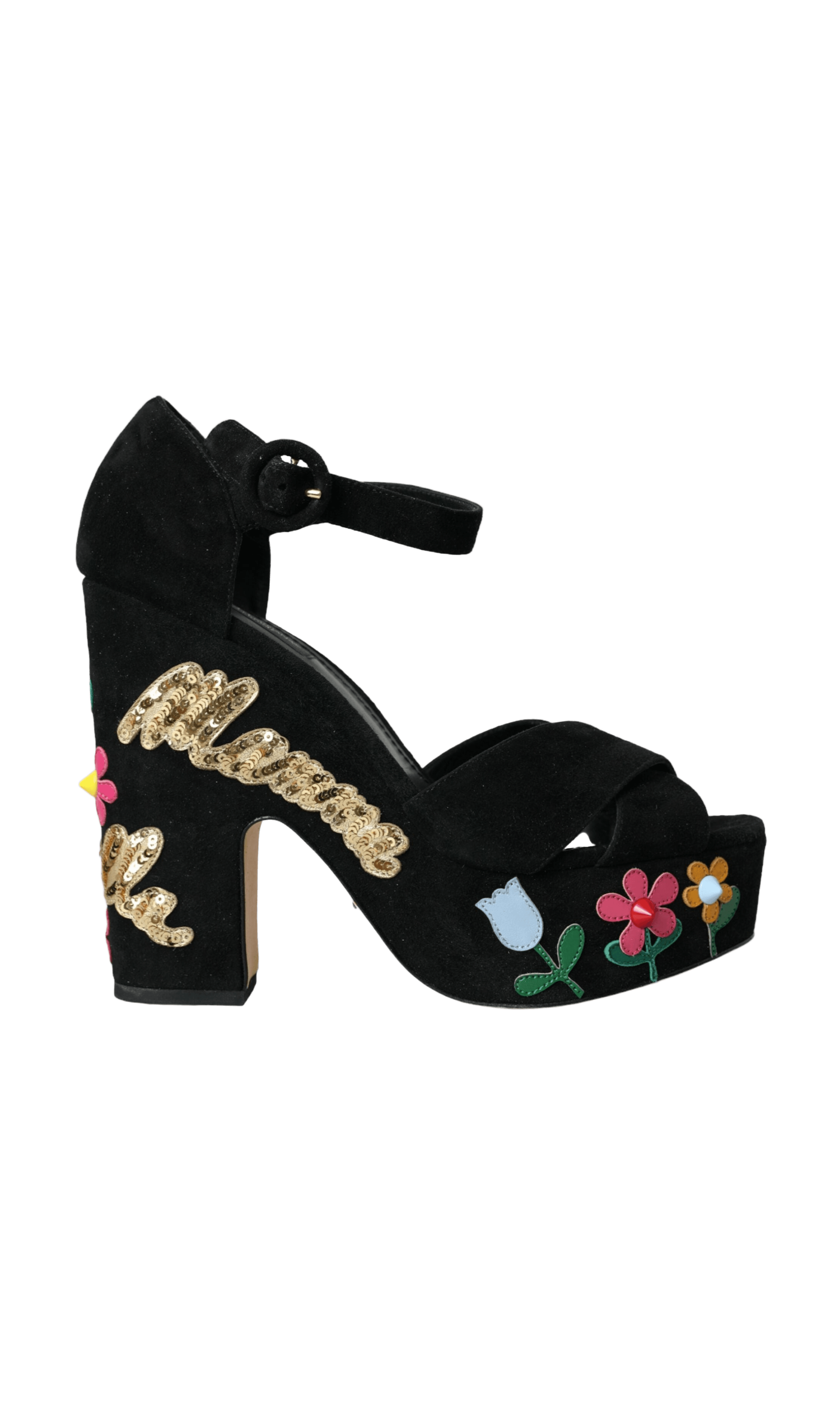 Dolce & Gabbana Black Floral Ankle Strap Heels Sandals Shoes Glam Steals