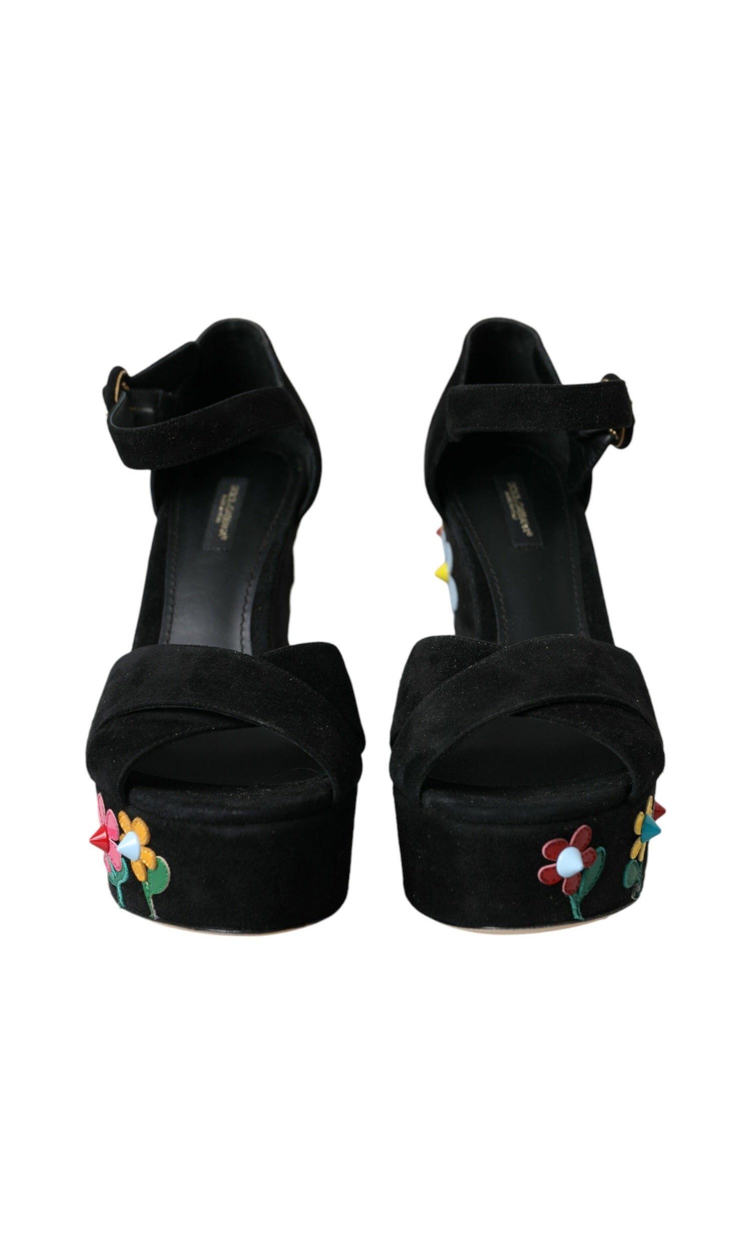 Dolce & Gabbana Black Floral Ankle Strap Heels Sandals Shoes Glam Steals