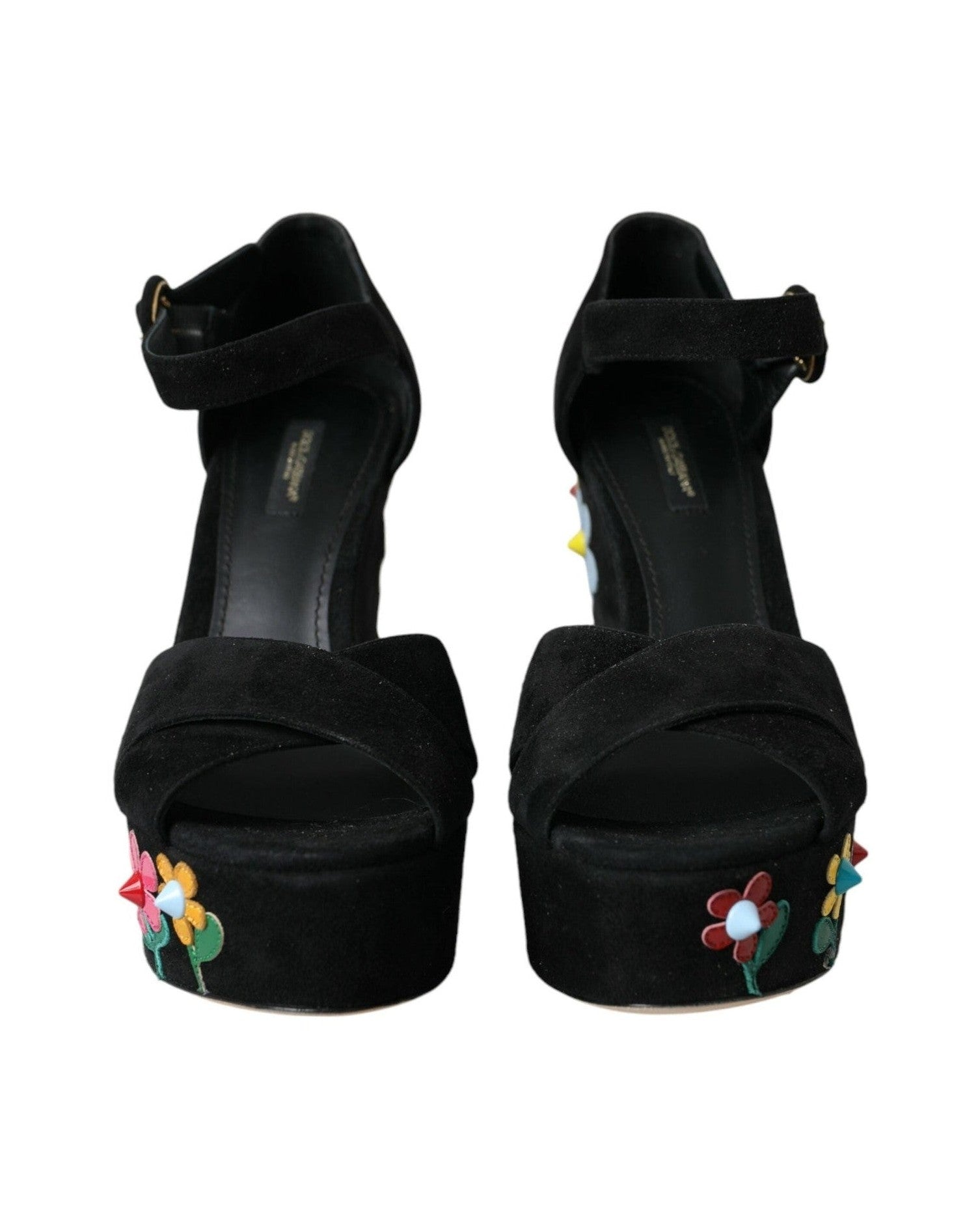Dolce & Gabbana Black Floral Ankle Strap Heels Sandals Shoes Glam Steals