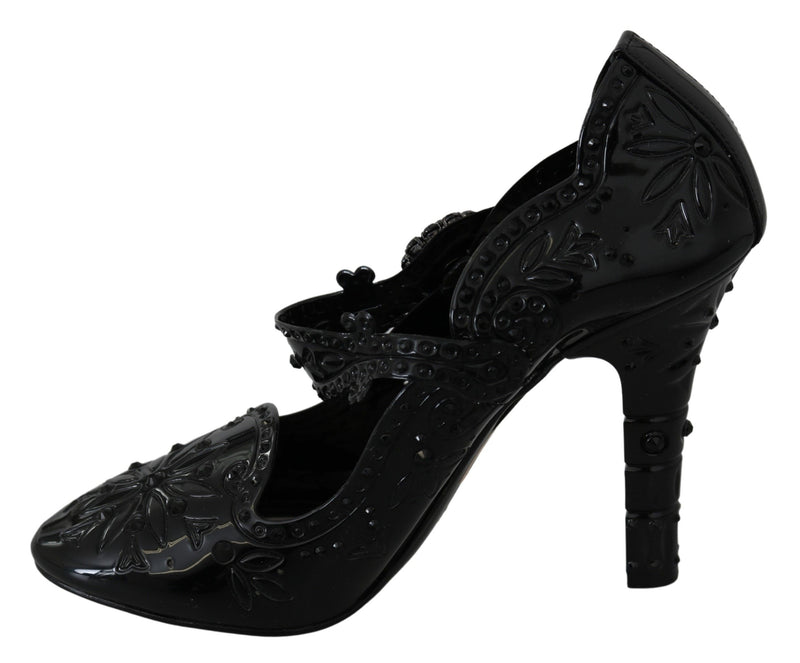 Dolce & Gabbana Black Floral Crystal Cinderella Heels Glam Steals