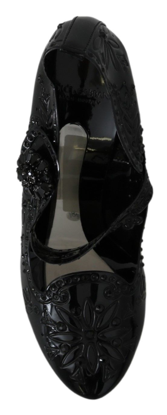 Dolce & Gabbana Black Floral Crystal Cinderella Heels Glam Steals