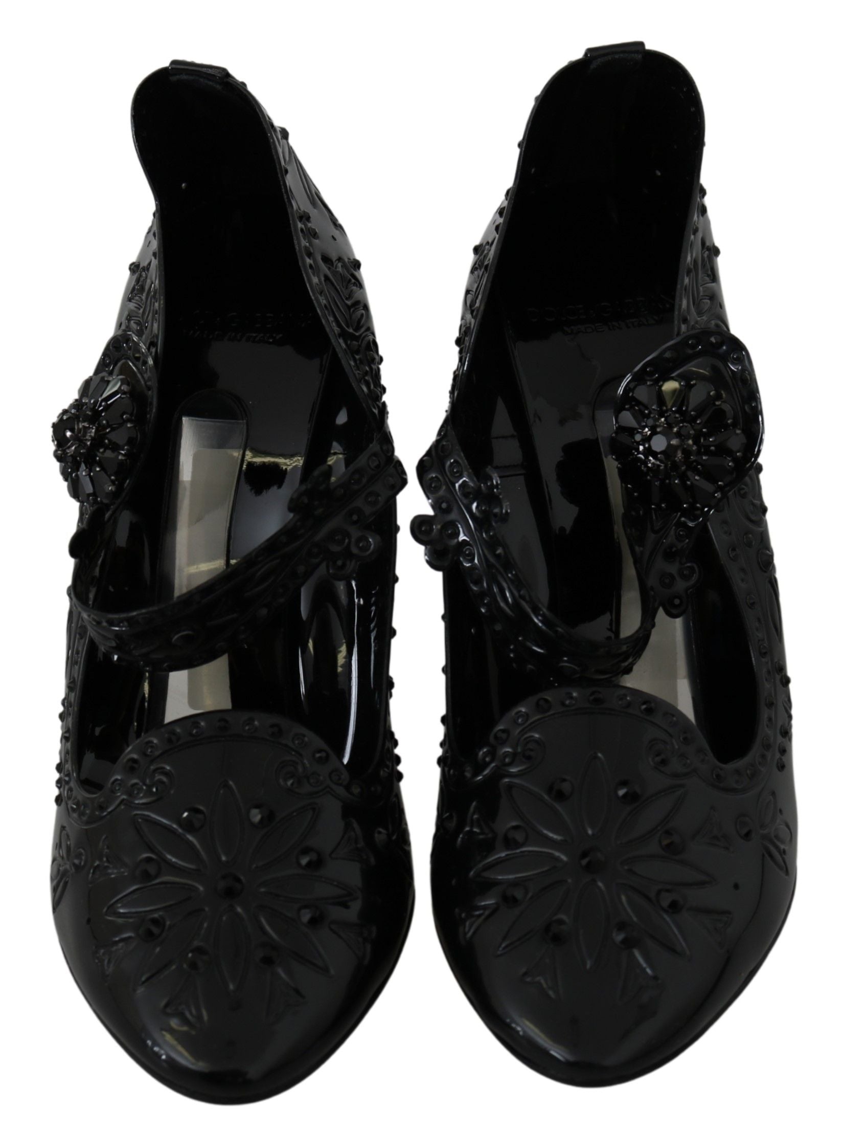 Dolce & Gabbana Black Floral Crystal Cinderella Heels Glam Steals