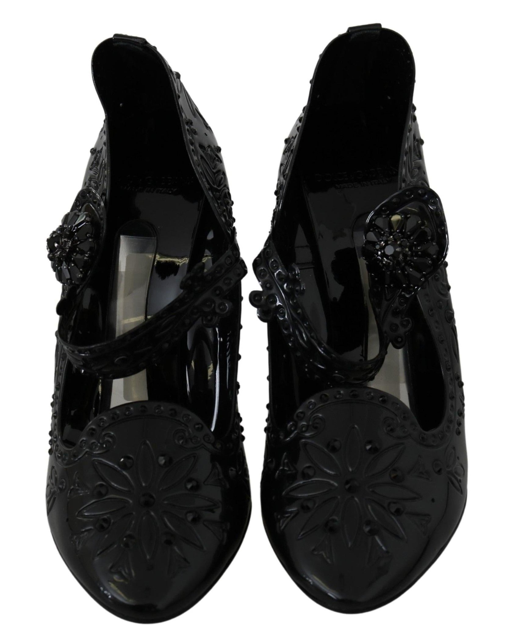 Dolce & Gabbana Black Floral Crystal Cinderella Heels Heels