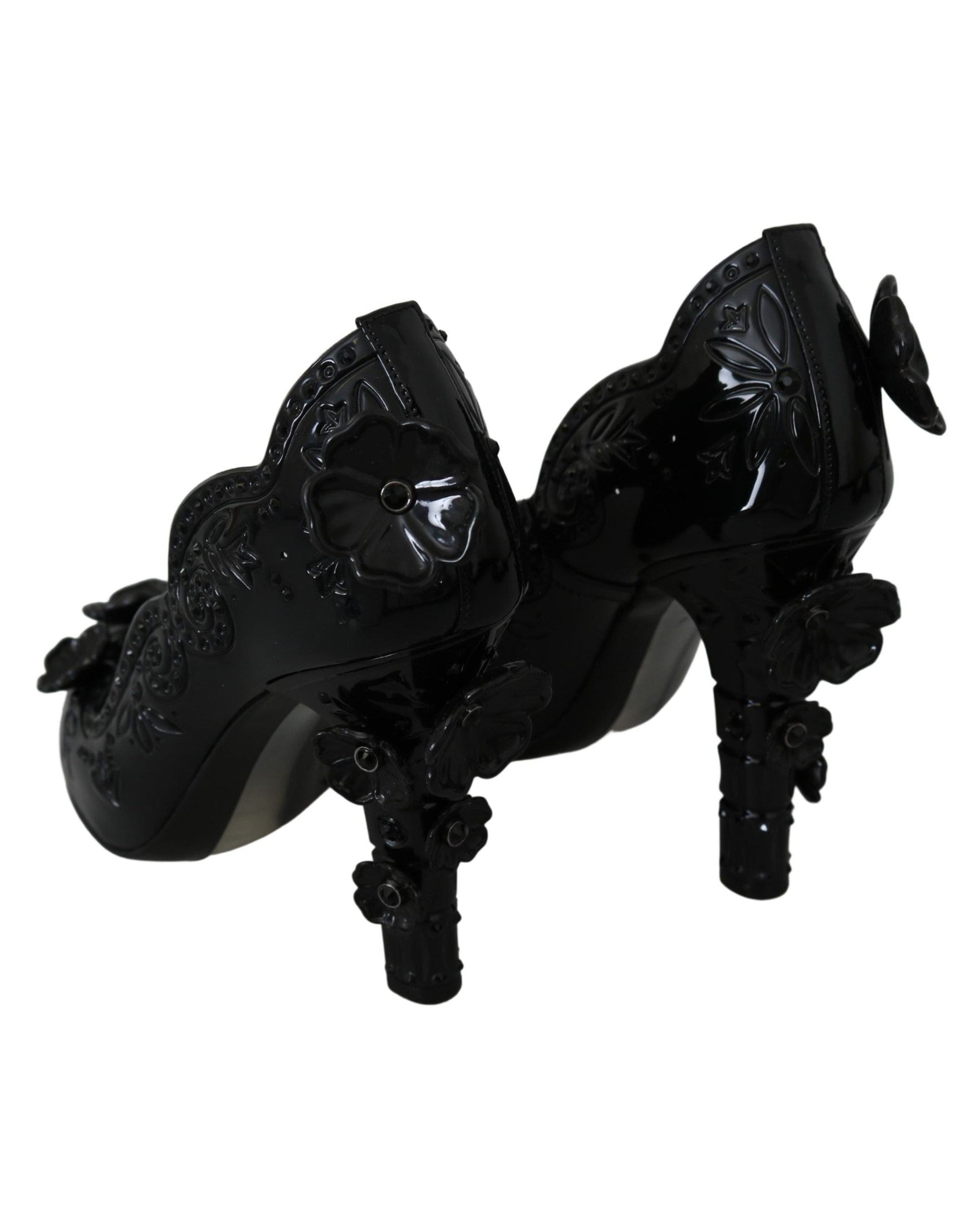 Dolce & Gabbana Black Floral Crystal Cinderella Heels Heels