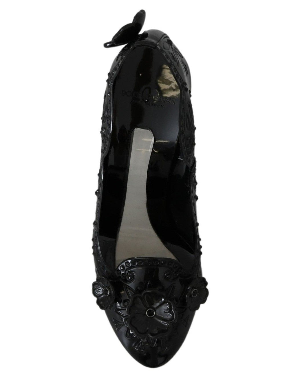 Dolce & Gabbana Black Floral Crystal Cinderella Heels Heels
