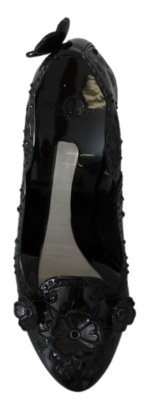 Dolce & Gabbana Black Floral Crystal Cinderella Heels Glam Steals