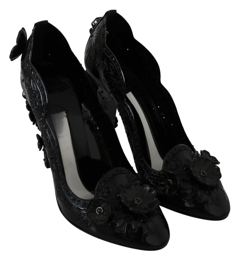 Dolce & Gabbana Black Floral Crystal Cinderella Heels Glam Steals