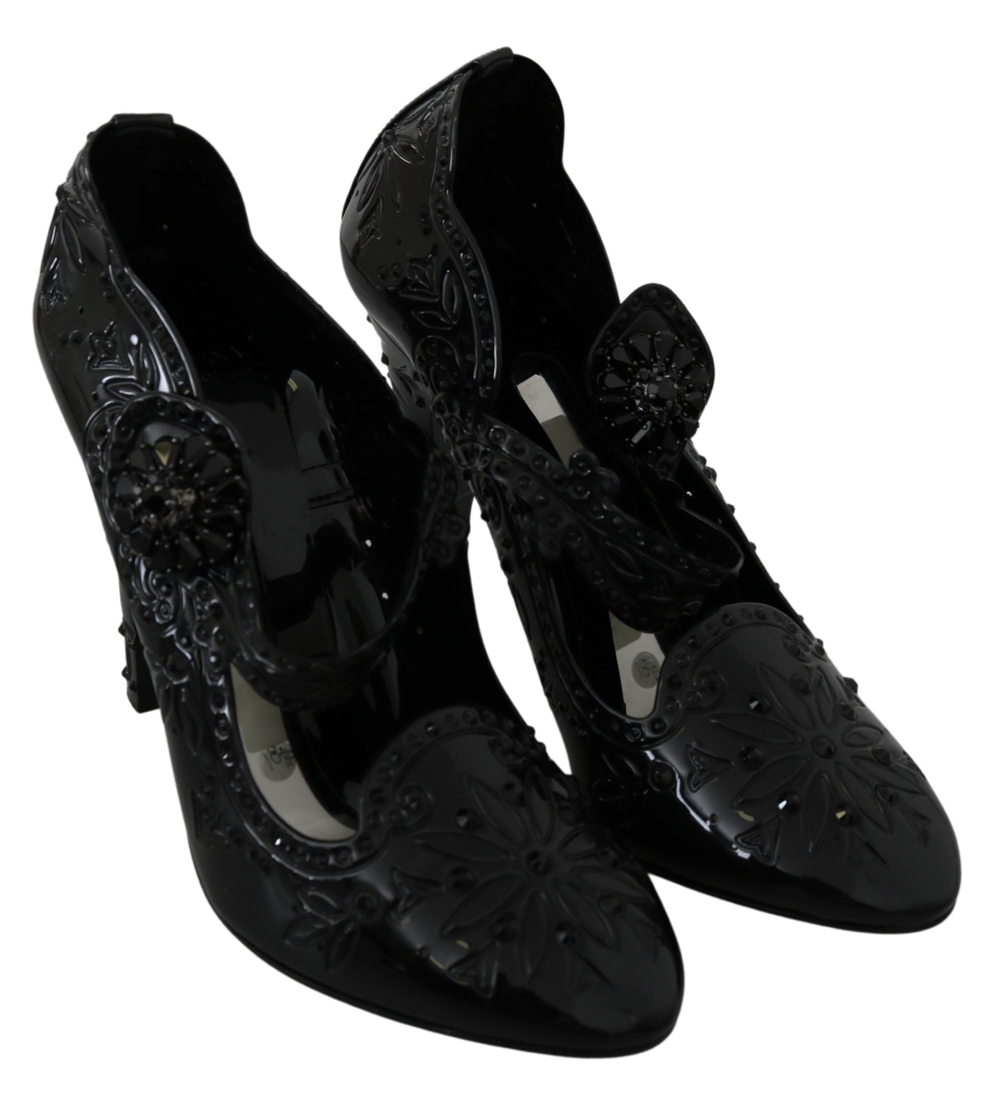 Dolce & Gabbana Black Floral Crystal Cinderella Heels Glam Steals